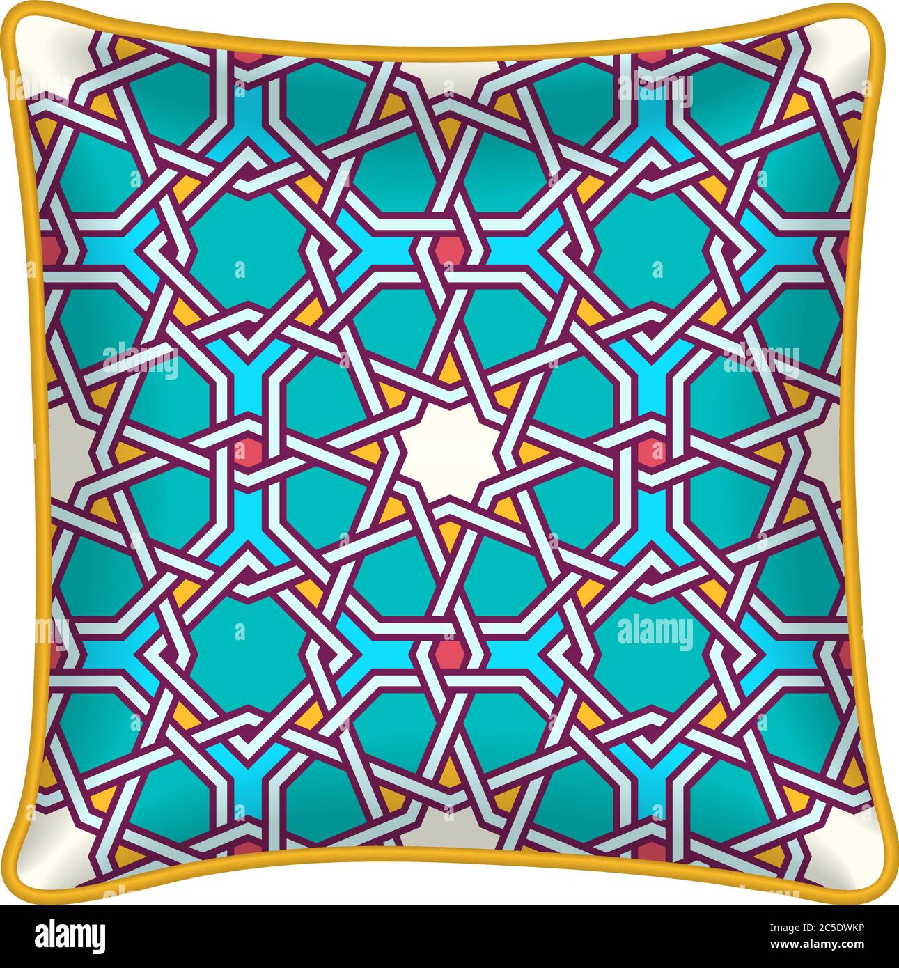 Interior design element - Decorative throw pillow with patterned pillowcase - abstract geometric pattern. Isolated on white. Vector illustration. Stock Vector