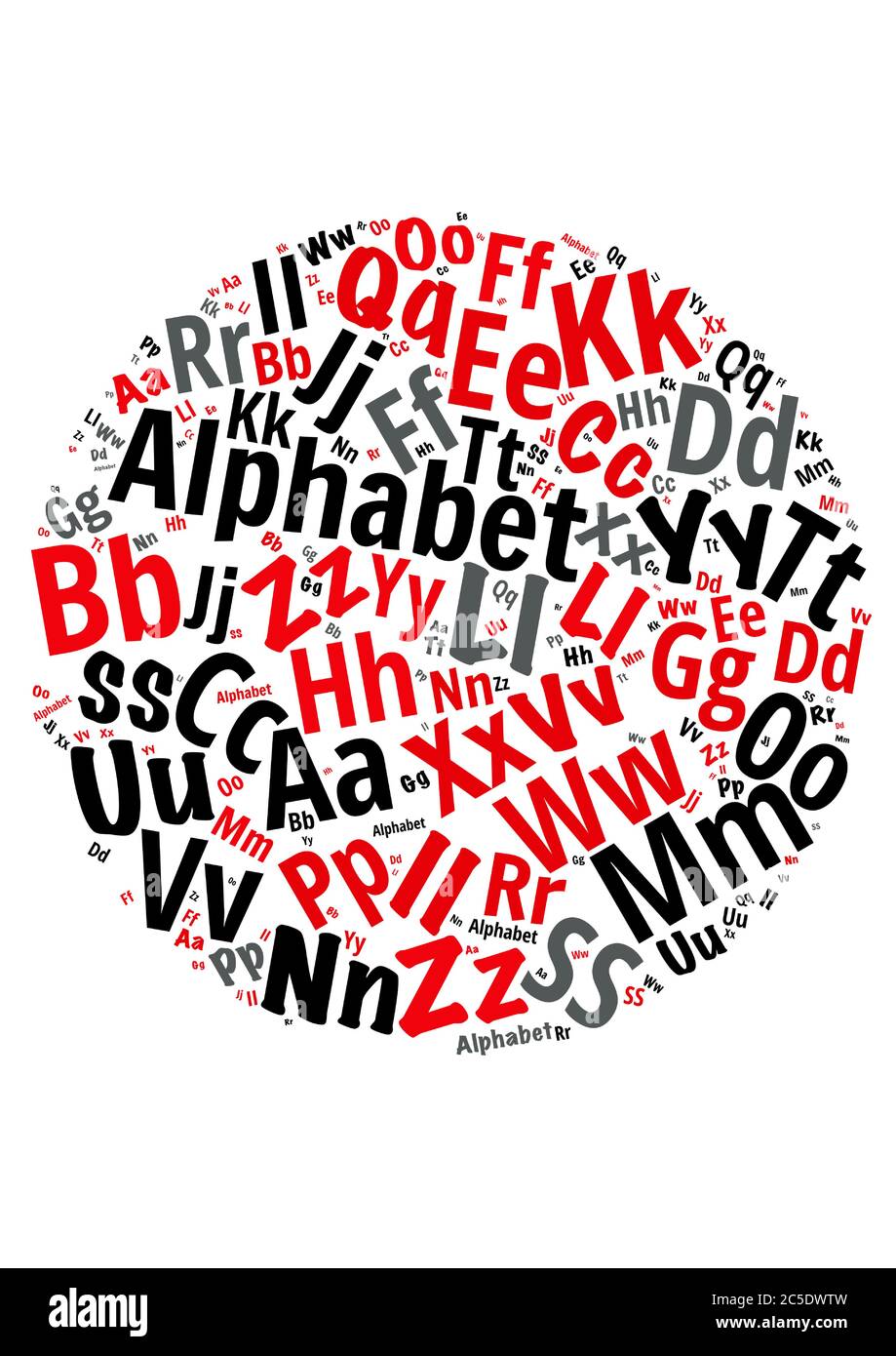 Illustration of a word cloud with words representing the letters of the alphabet Stock Vector