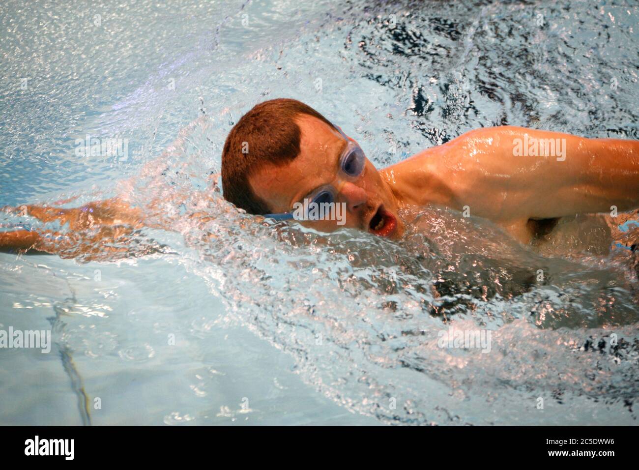 Journalist Ed Douglas taking swimming lessons at Sheffields' Ponds
