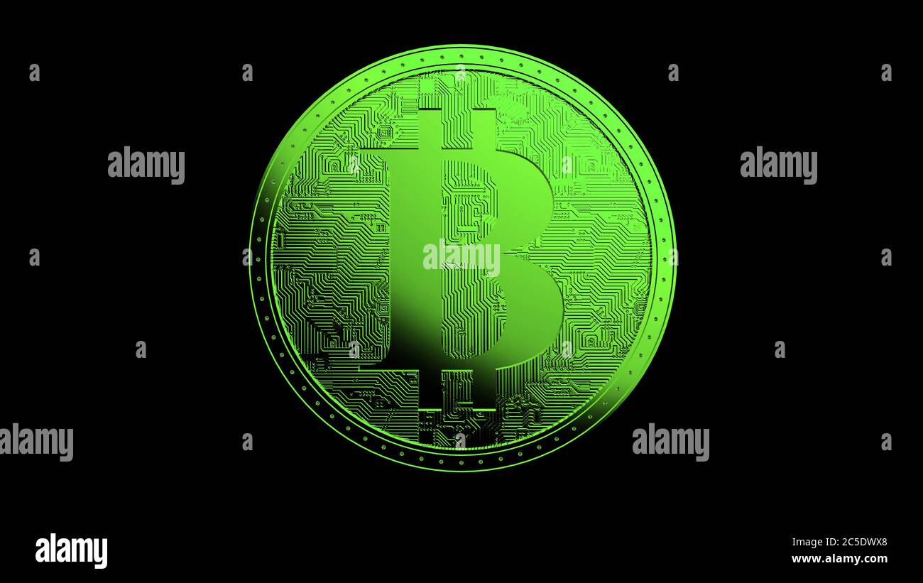 Magnifying glass over bitcoin, cryptocurrency physical coin on