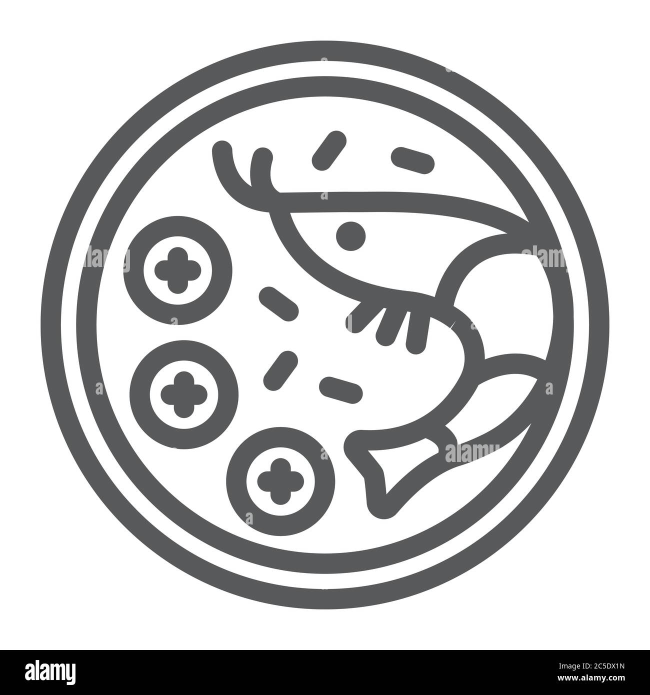 Tom yum goong line icon, thai and food, shrimp sign, vector graphics, a linear pattern on a white background. Stock Vector