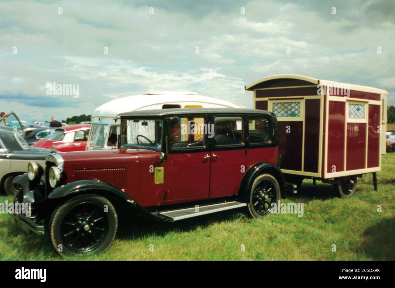Vintage Car Towing a Caravan Stock Photo