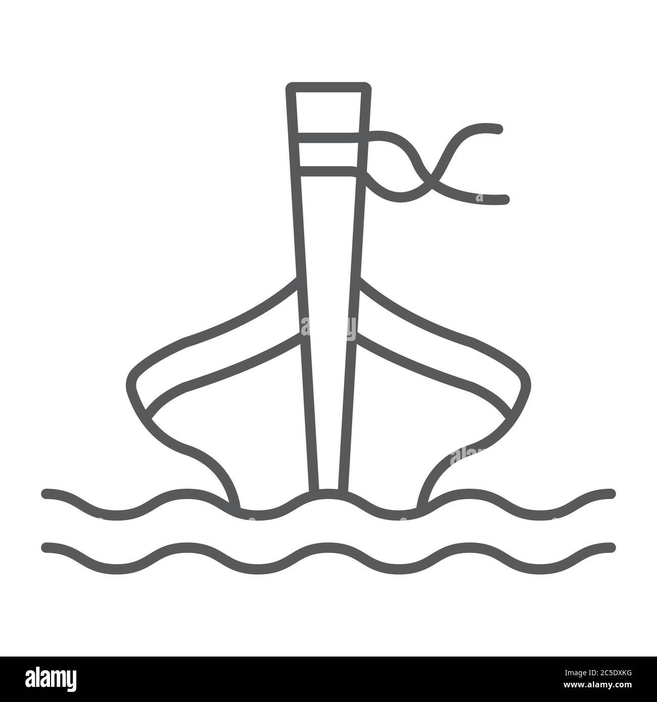 Long tail boat thin line icon, sheep and sea, tai boat sign, vector