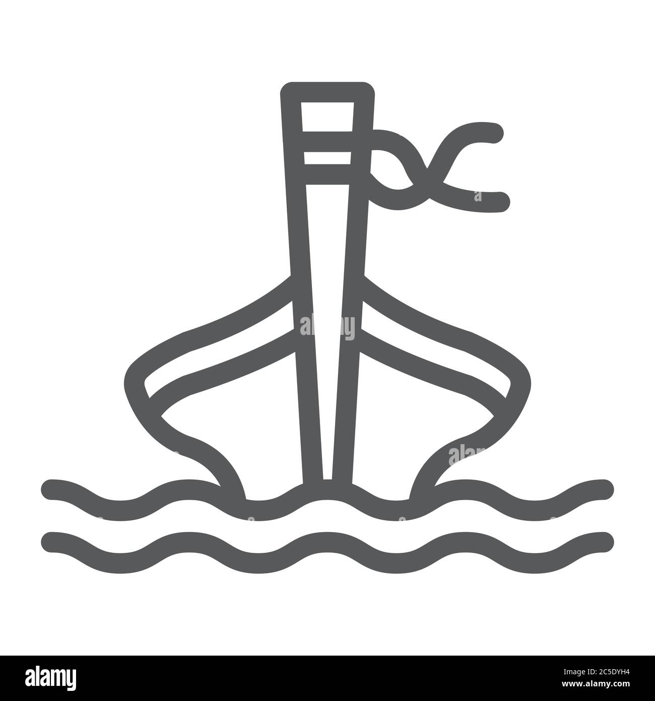 Long tail boat line icon, sheep and sea, tai boat sign, vector graphics, a linear pattern on a white background. Stock Vector