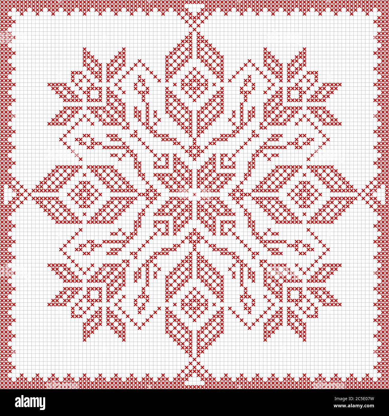 Scandinavian style cross stitch pattern. Traditional biscornu design -  geometric redwork ornament for embroidery. Perfect for Christmas design.  Cross Stock Vector Image & Art - Alamy