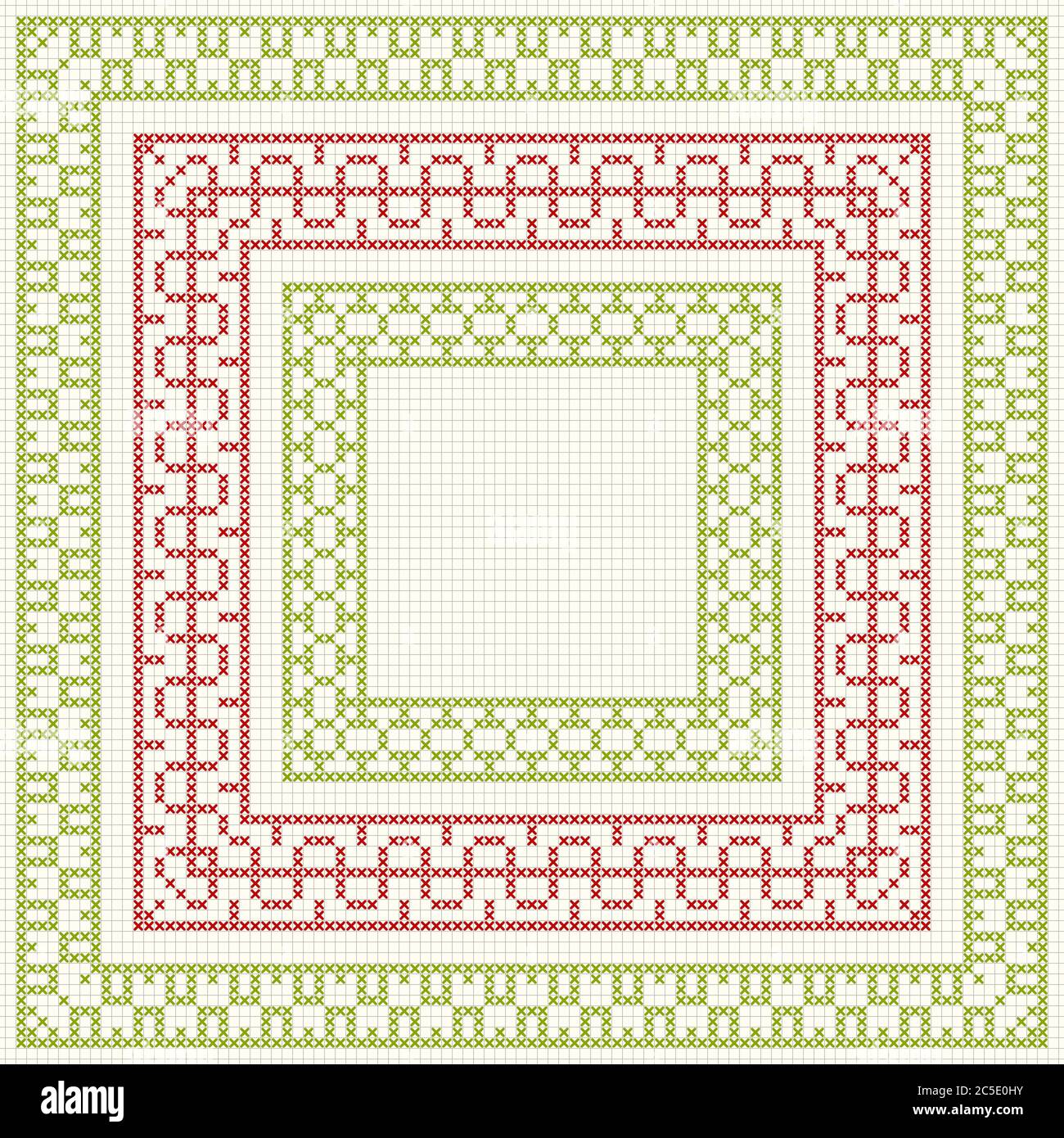 Set of cross stitch pattern for thin borders. Geometric frames for cross- stitch embroidery in classic style. Red and green, vector illustration  Stock Vector Image & Art - Alamy