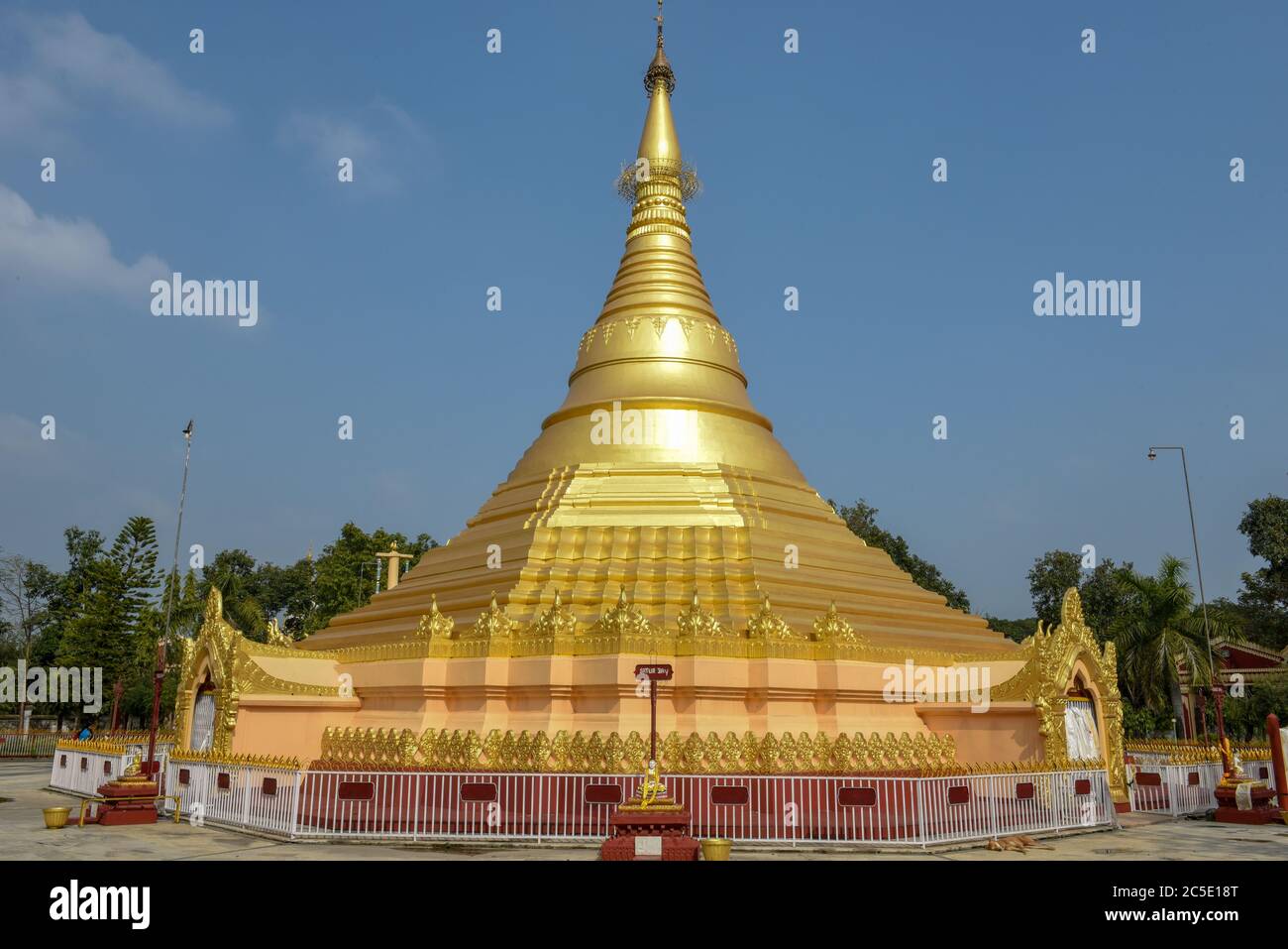 Myanmar golden temple at the monastic zone of Lumbini in Nepal Stock Photo