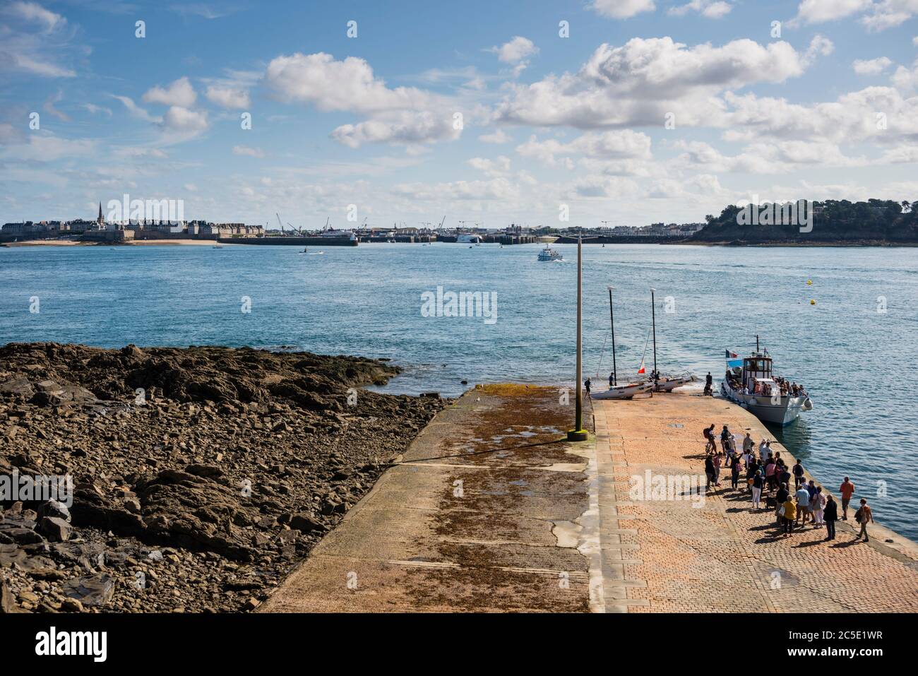 Foot passengers by ferry between St Malo and Dinard, Brittany, France Stock Photo