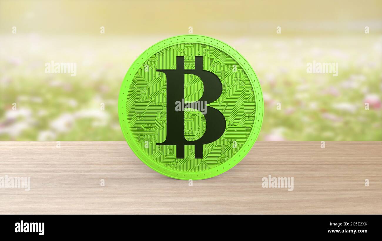 Green bitcoin gold coin Isolated on blur field of flowers. bit-coin 3d  render isolated, cryptocurrency, crypto, business, managment, risk, money,  cash Stock Photo - Alamy