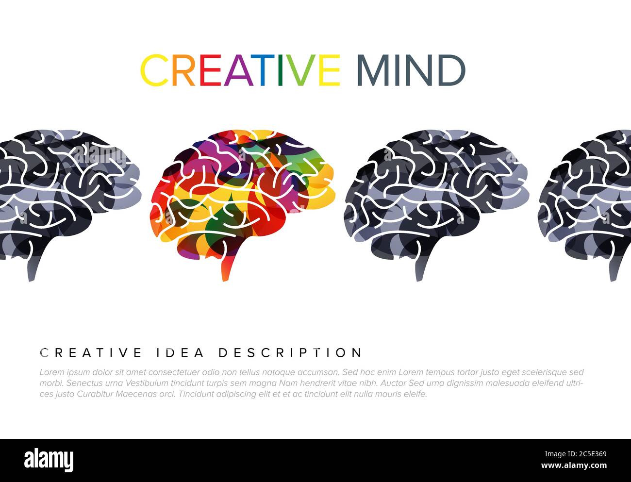 Creativity concept illustration template made from brain icons Stock ...