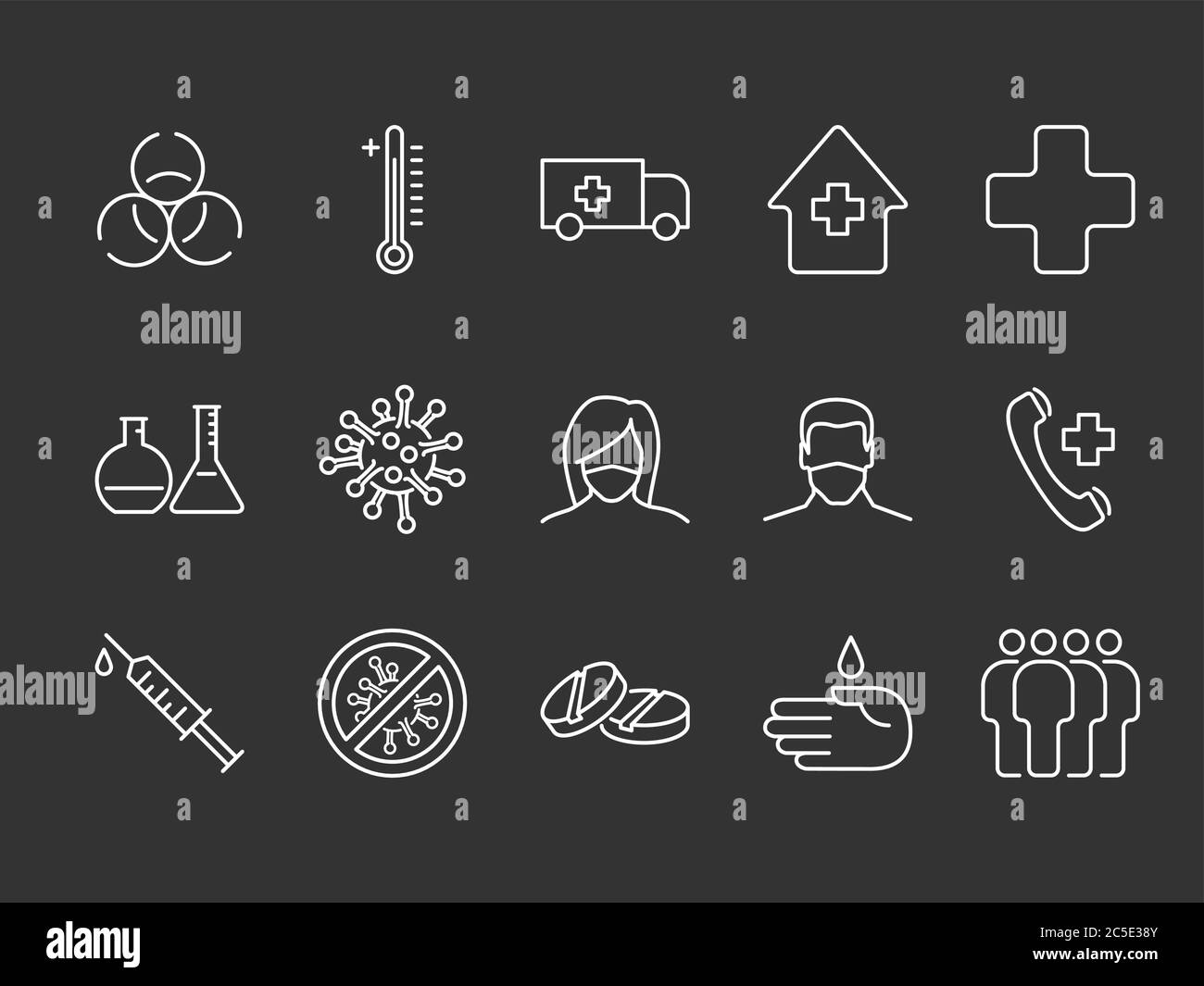 Vector collection of covid thin line icons Stock Vector