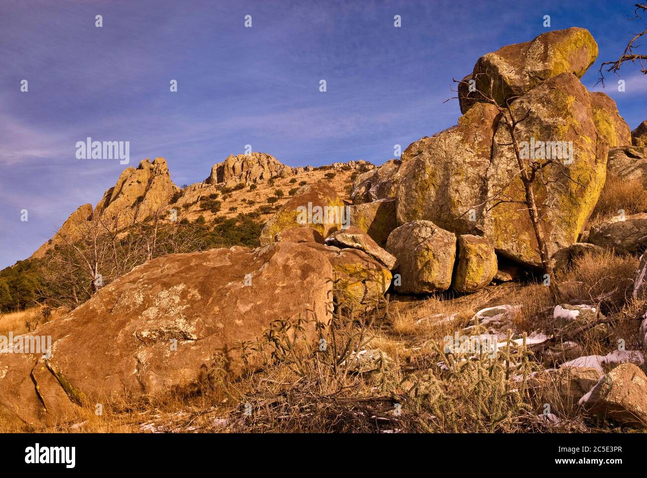 Melting snow in December at rocks near Sawtooth Mountain in Davis Mountains, Texas, USA Stock Photo