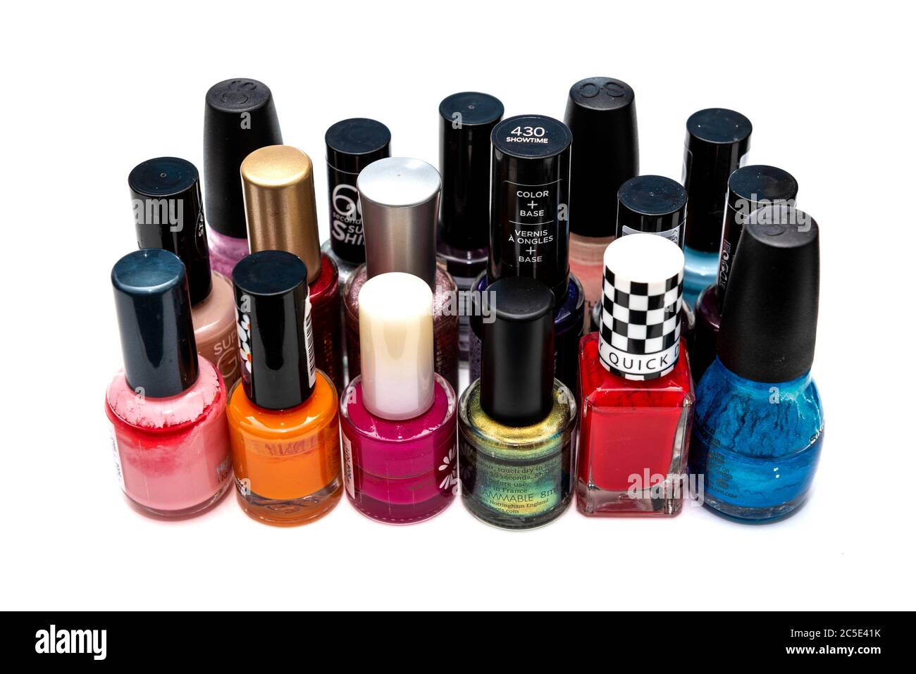 An assortment of Nail varnish Bottles on a white background Stock Photo