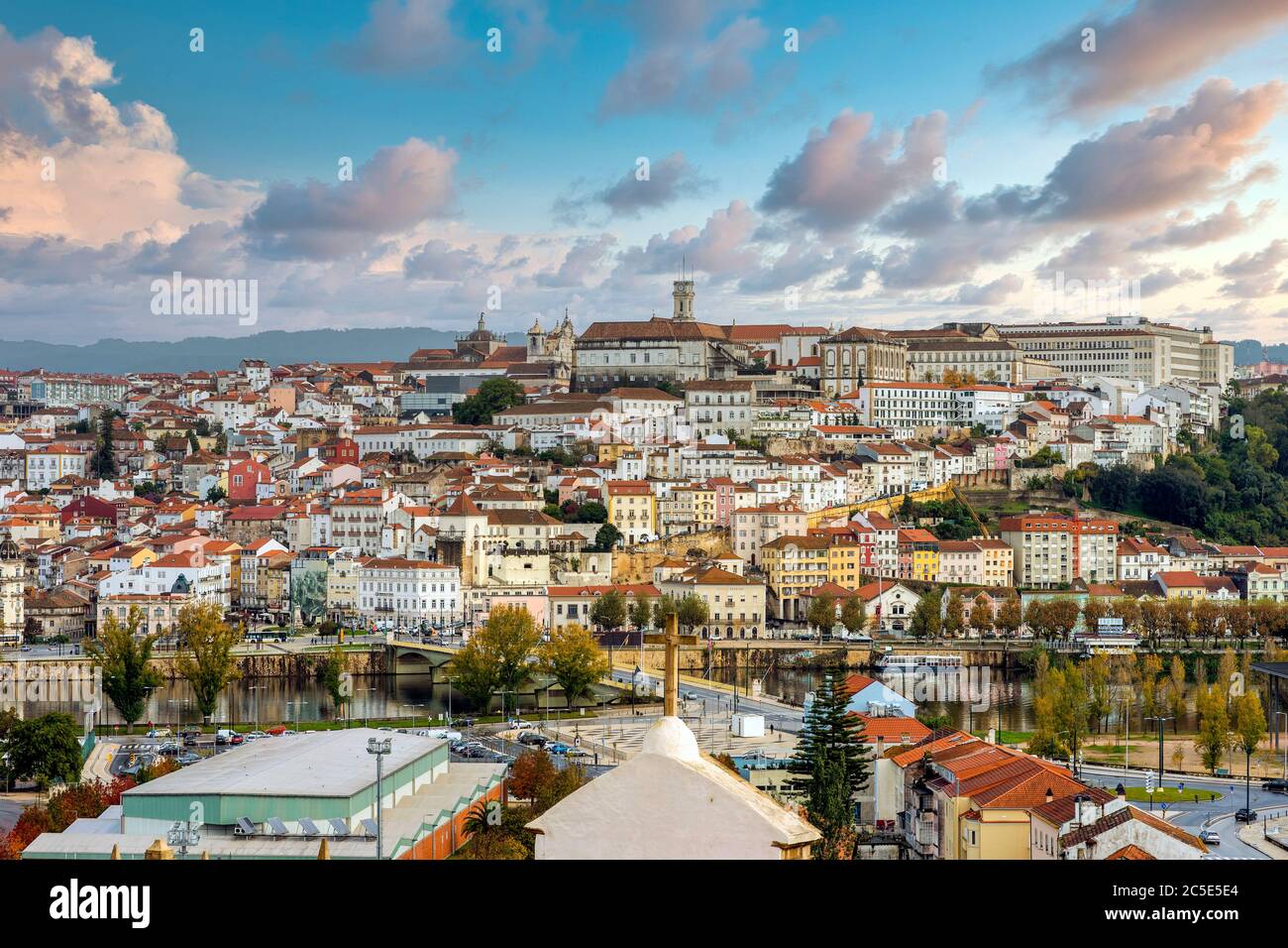 Coimbra cityscape with Mondego river by sunset, Portugal Stock Photo ...