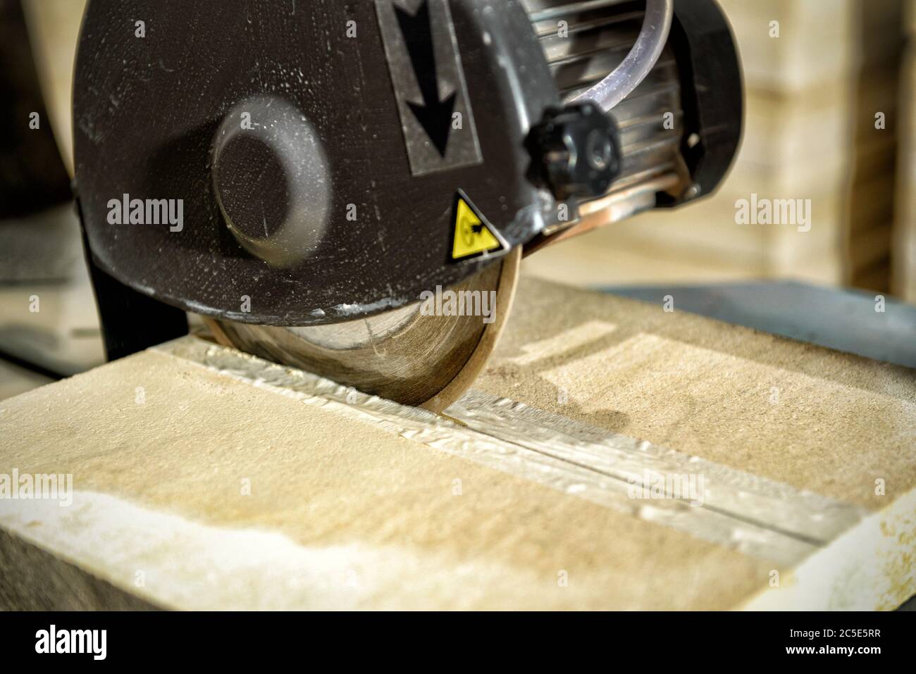 Circular saw cuts marked-tile Stock Photo