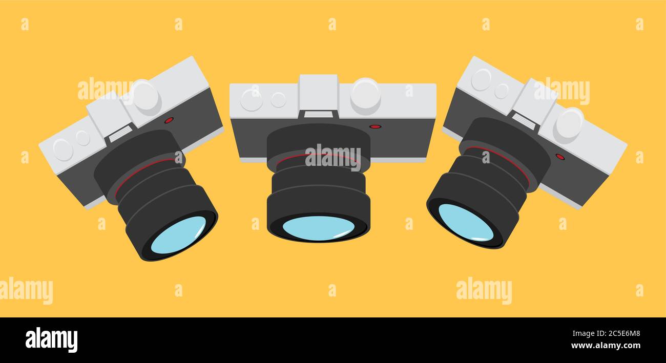 Photo camera icon set. Flat design vector illustration. Stock Vector