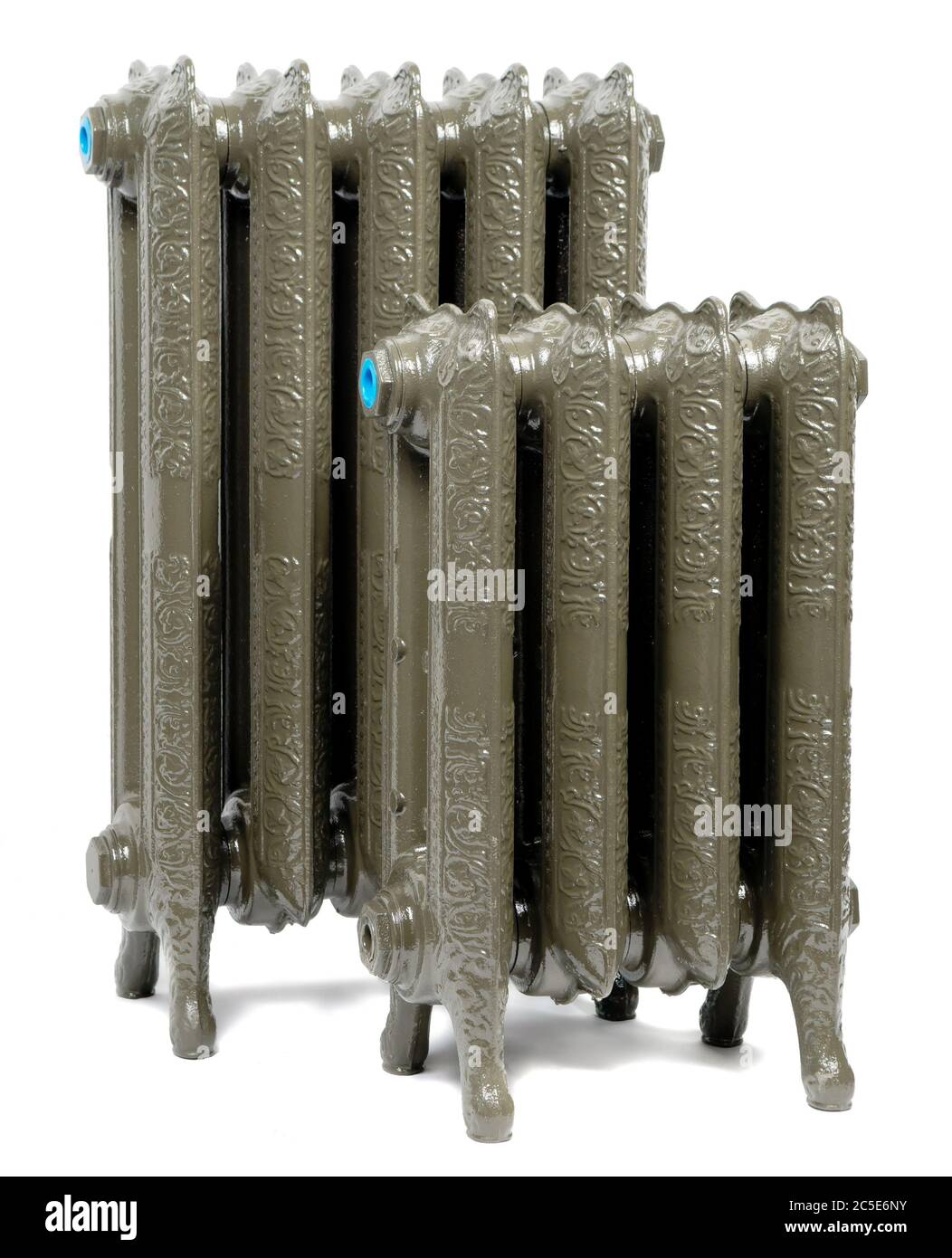 Cast iron radiators isolated on white background. Modern vintage heater for home. Stock Photo