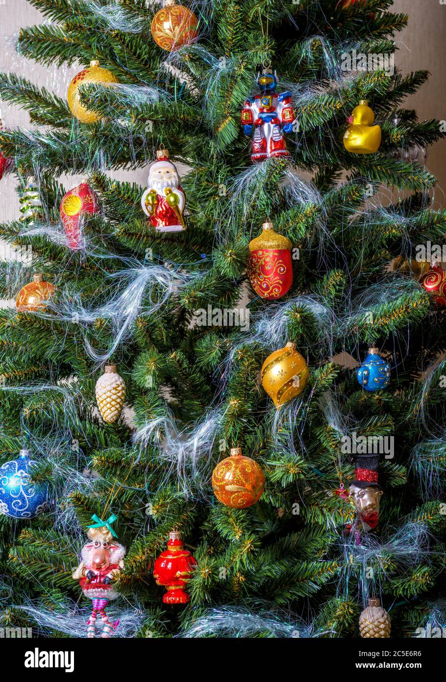 Merry Christmas and Happy New Year. Christmas tree decoration. Stock Photo