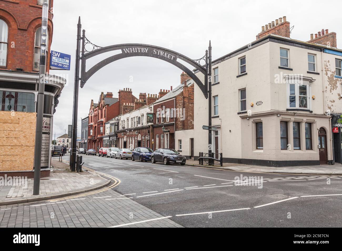 The ornate street sign above Whitby Street in Hartlepool, England, UK Stock Photo