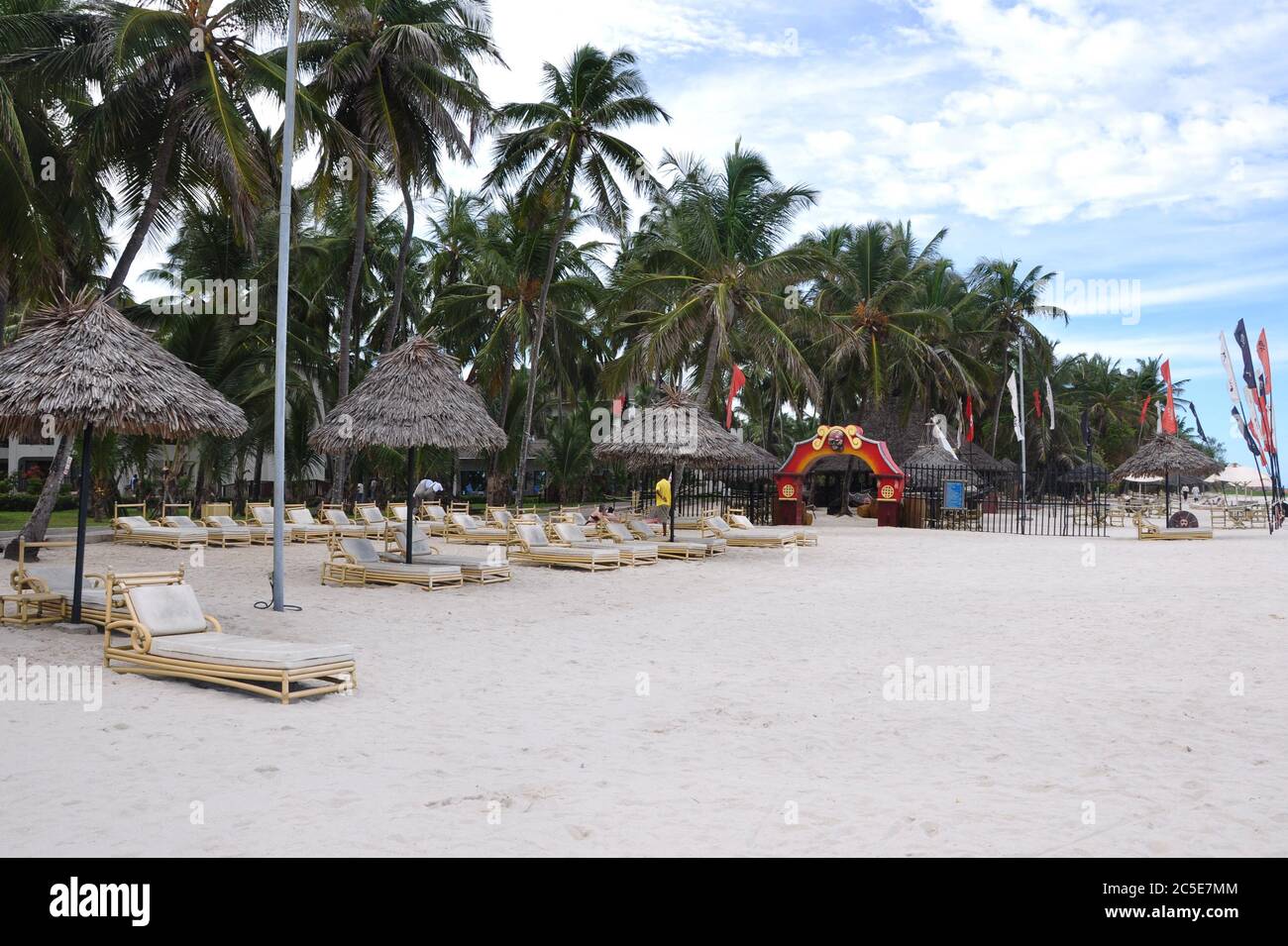Kenya: Only few tourists at South Beach Mombasa Diani Beach Resort Stock Photo