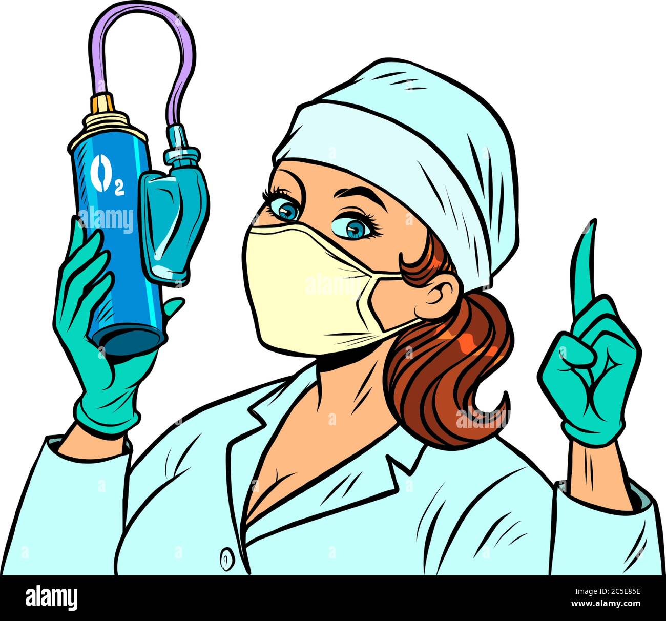 nurse with a medical oxygen cylinder Stock Vector