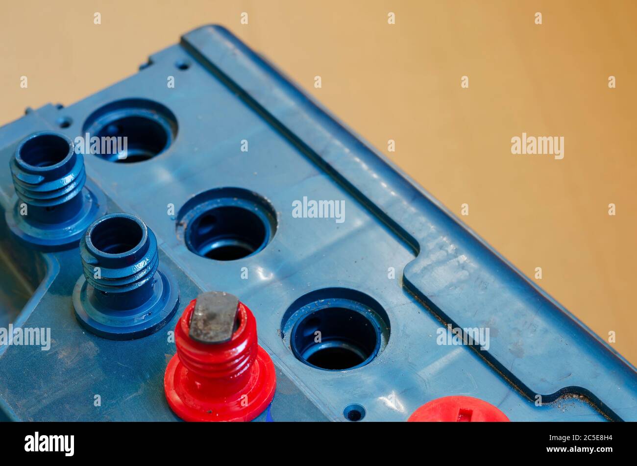 Close-up of a car battery with open plugs. Service maintenance of  electrical equipment. Car service. Selective focus Stock Photo - Alamy