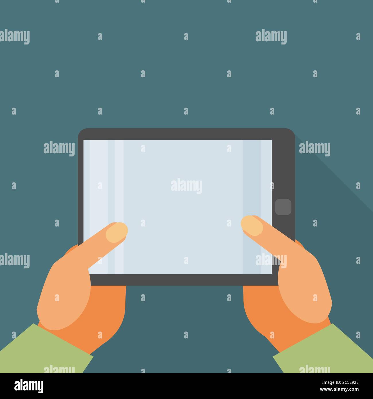 Hand holding tablet pc with blank screen - Flat style Stock Vector