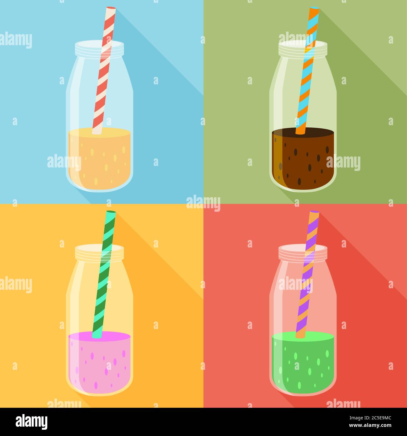 juice in a bottle icon set. Flat icon with long shadow. Vector illustration Stock Vector