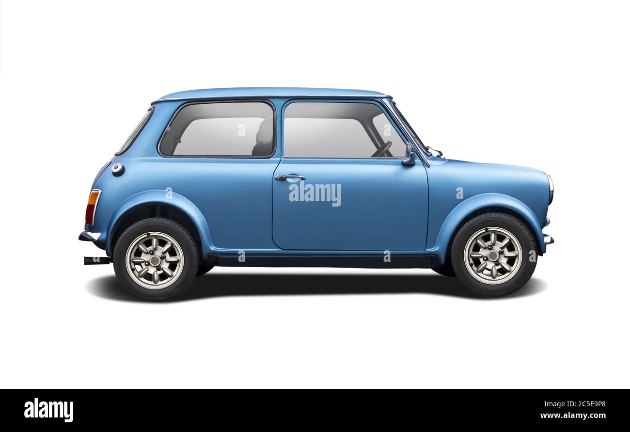 Classic sport British mini car side view isolated on white Stock Photo