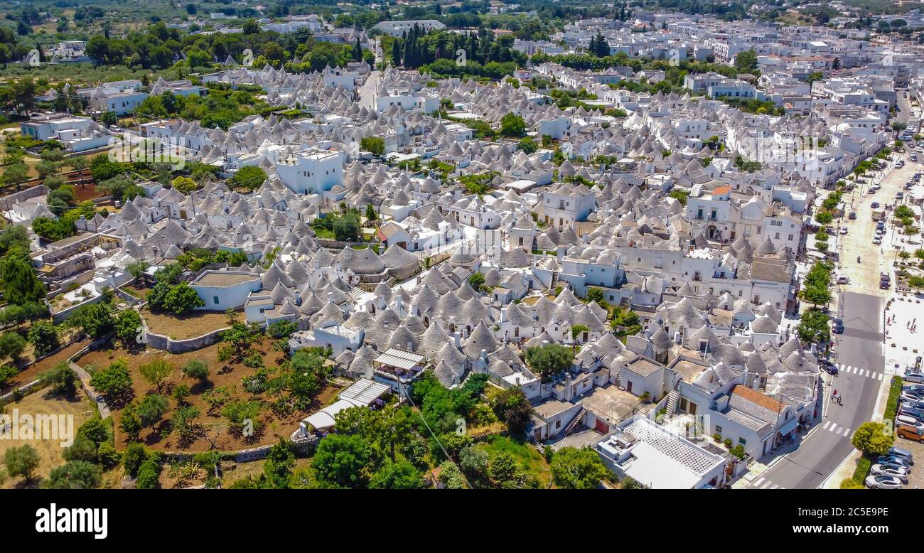 Trulli houses, Alberobello, Valle d'Itria, Puglia, South Italy. View from above. World Heritage Site Stock Photo