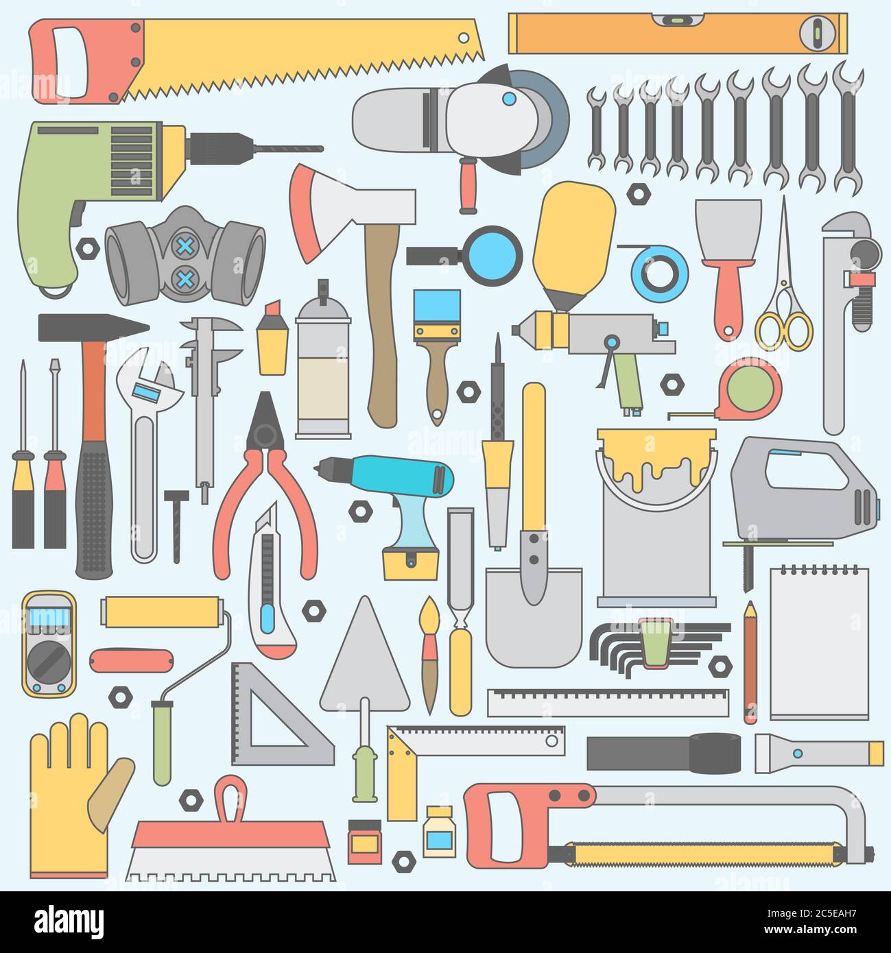 Repair and construction illustration with working tools icons Stock ...