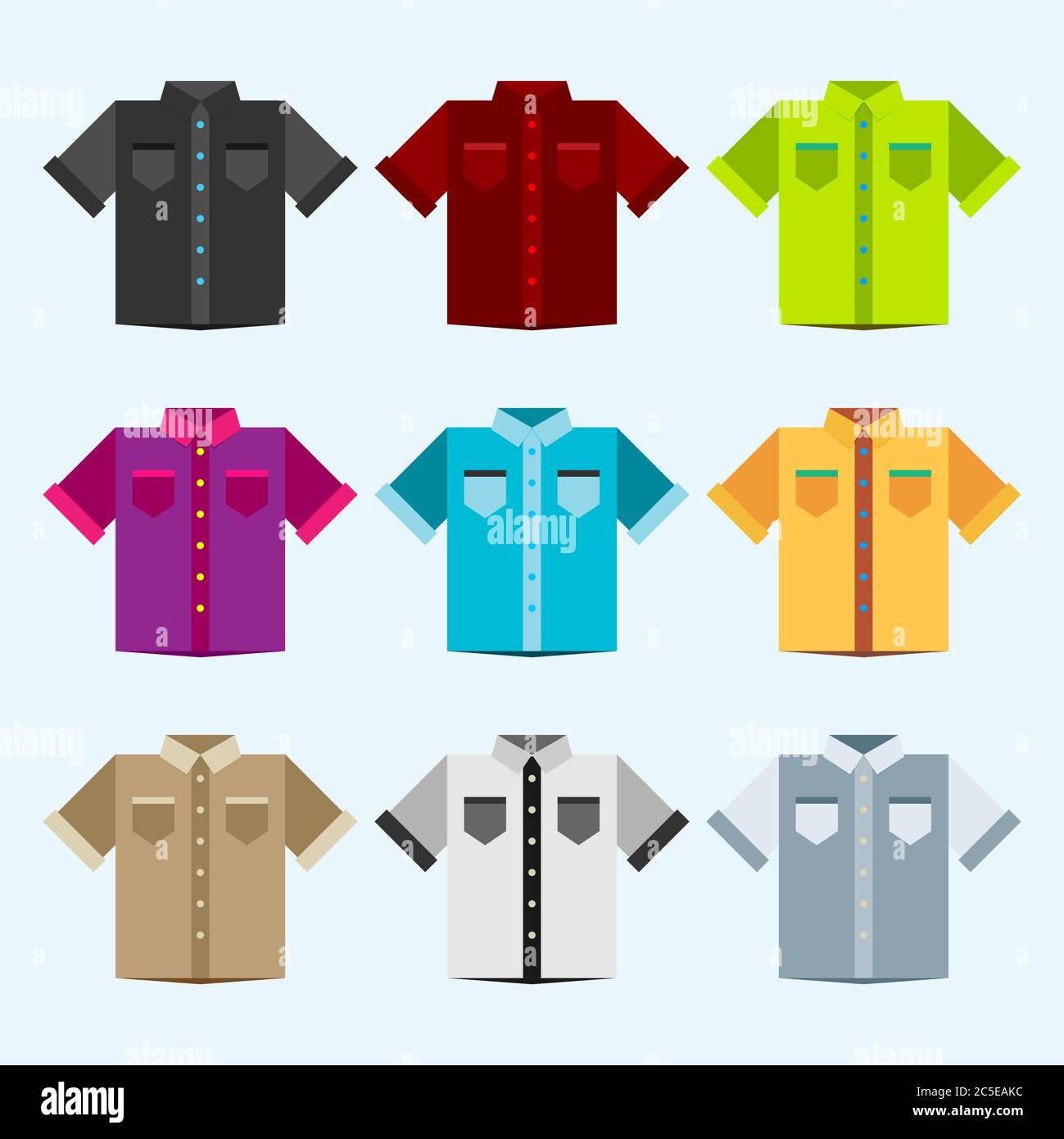 Shirts colored templates for your design in flat style. Stock Vector