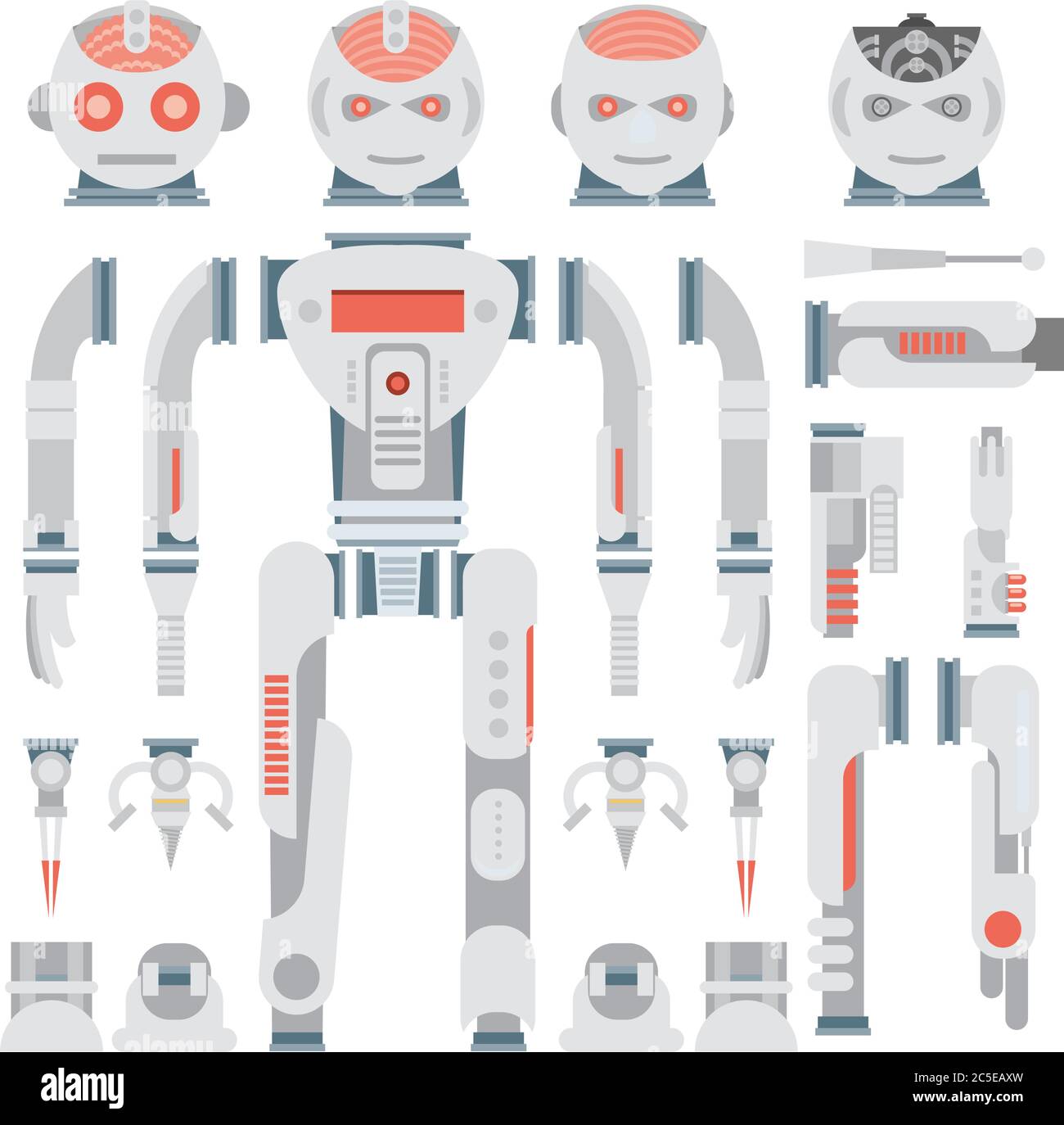 Robot design attributes,body parts and other details of vector image  illustration set. Flat vector Stock Vector Image & Art - Alamy