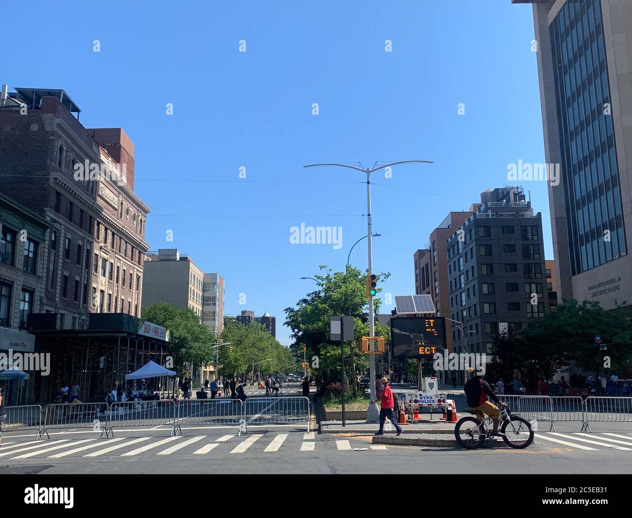 New York, USA. 2nd July, 2020. (NEW) Black lives MatterÃ¢â‚¬â„¢s Mural in Harlem. July 2, 2020, Harlem, New York, USA: Adam Clayton Powell jr Avenue with W 125 to 127 streets, Harlem is closed to the public from today July 2nd till July 5th for the making of Black lives matters mural . They are protesting against the police murder of George Floyd in Minneapolis and police brutality on blacks .Credit : Niyi Fote/Thenews2 Credit: Niyi Fote/TheNEWS2/ZUMA Wire/Alamy Live News Stock Photo