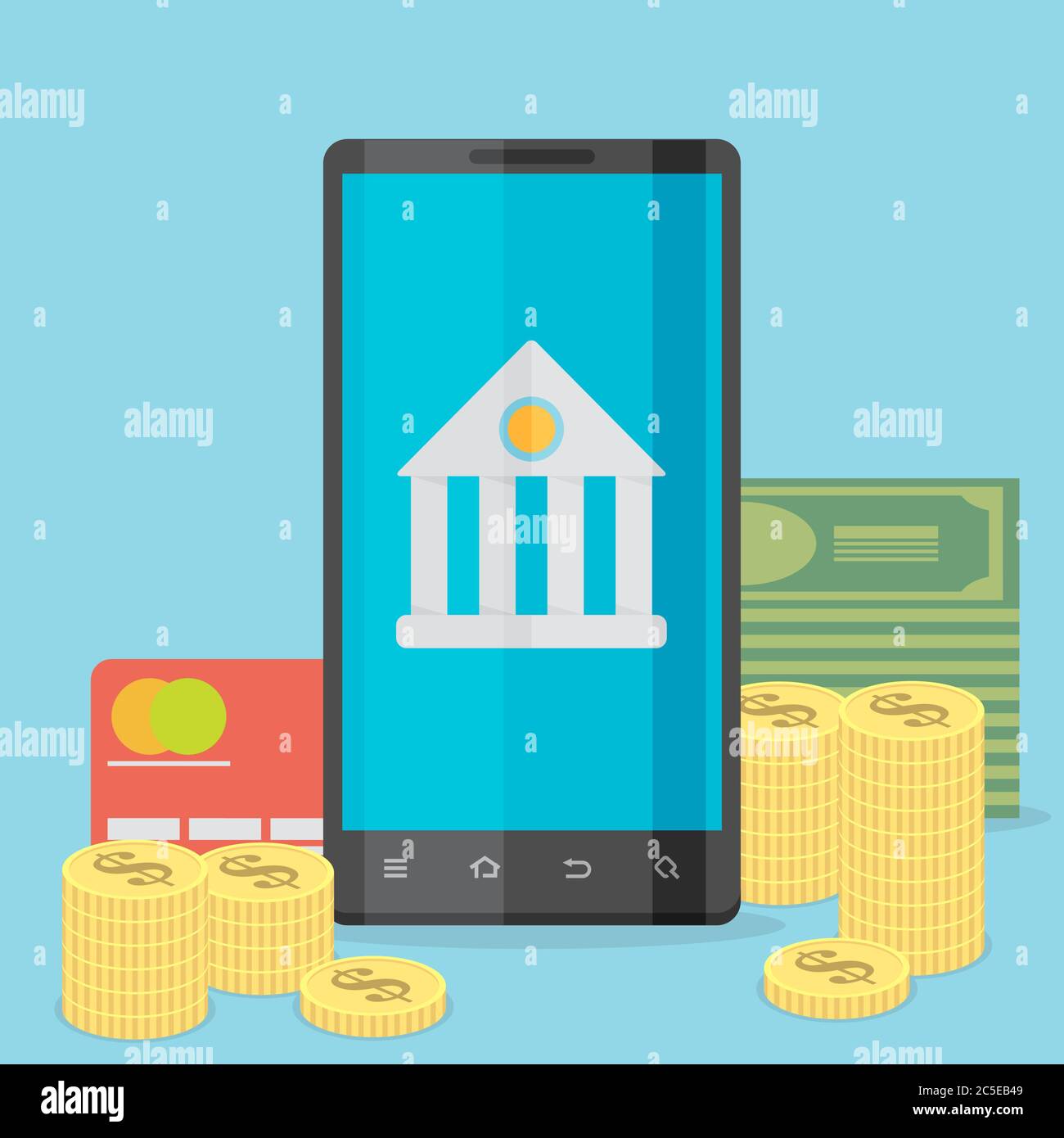 Flat design vector colored illustration concept for mobile banking and ...