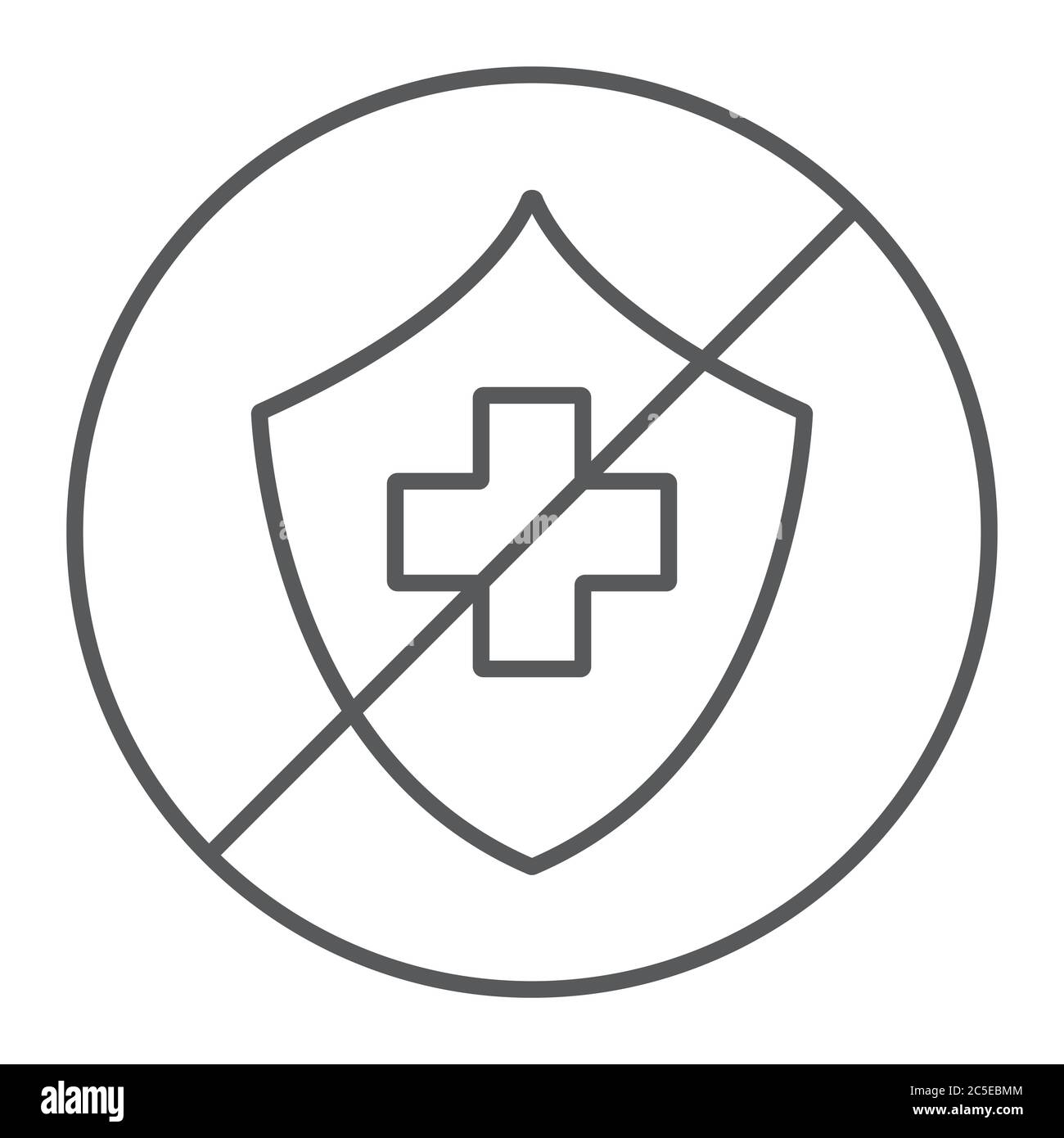 Uninsured thin line icon, protection and life, crossed shield sign ...