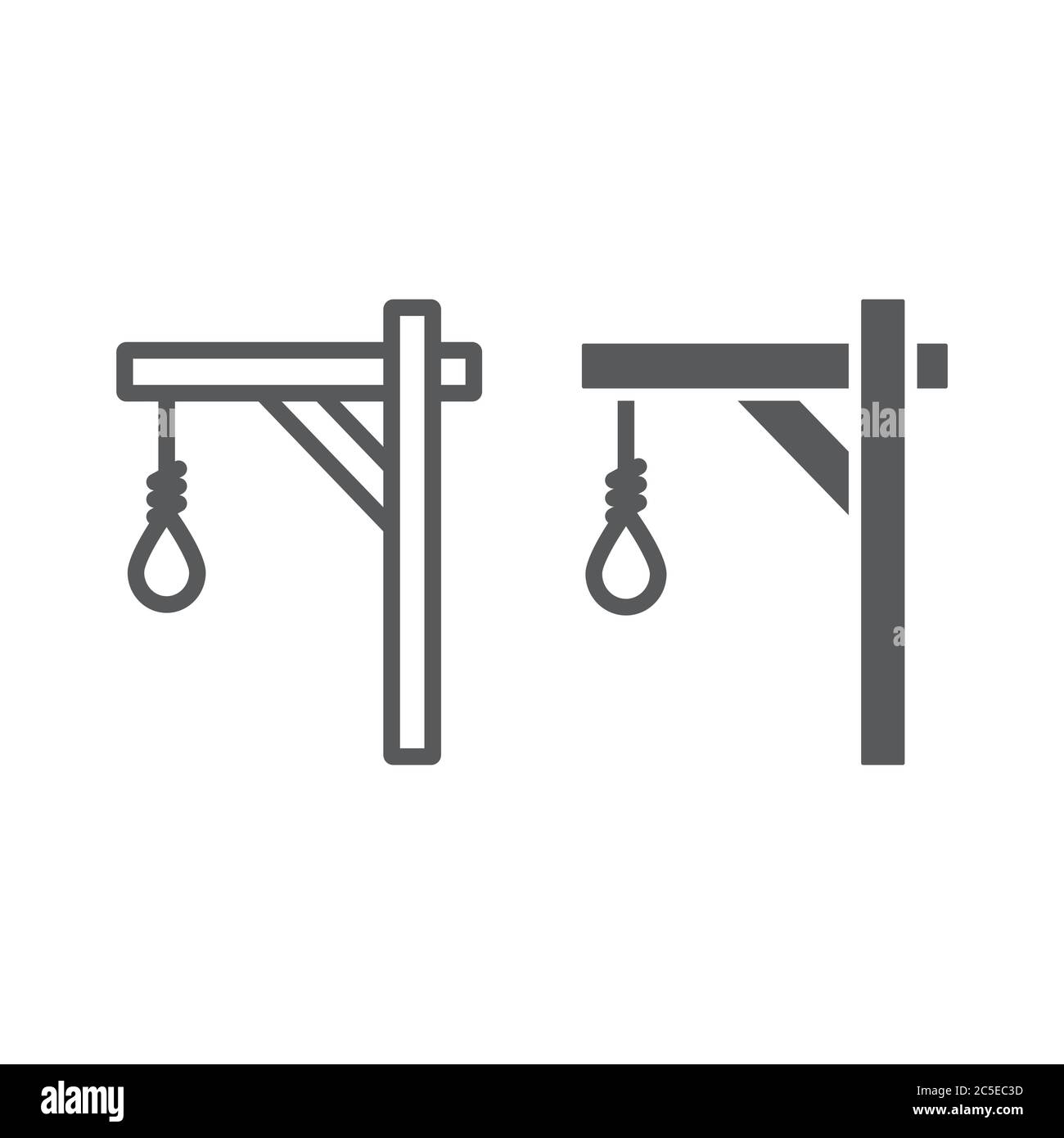 Gallows line and glyph icon, hang and knot, rope sign, vector graphics, a linear pattern on a white background. Stock Vector