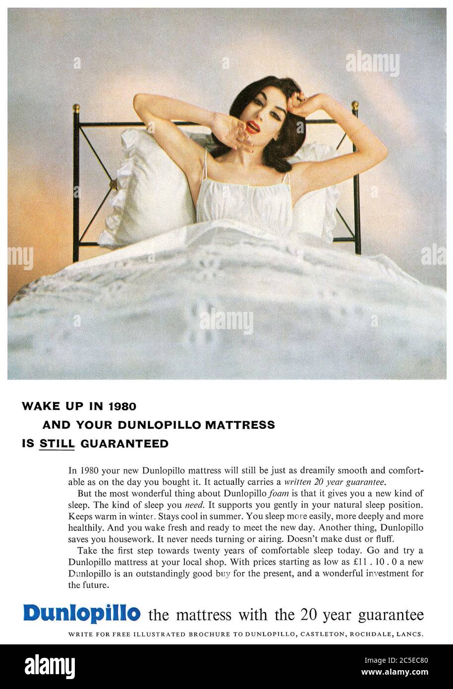 1960 British advertisement for Dunlopillo mattresses. Stock Photo