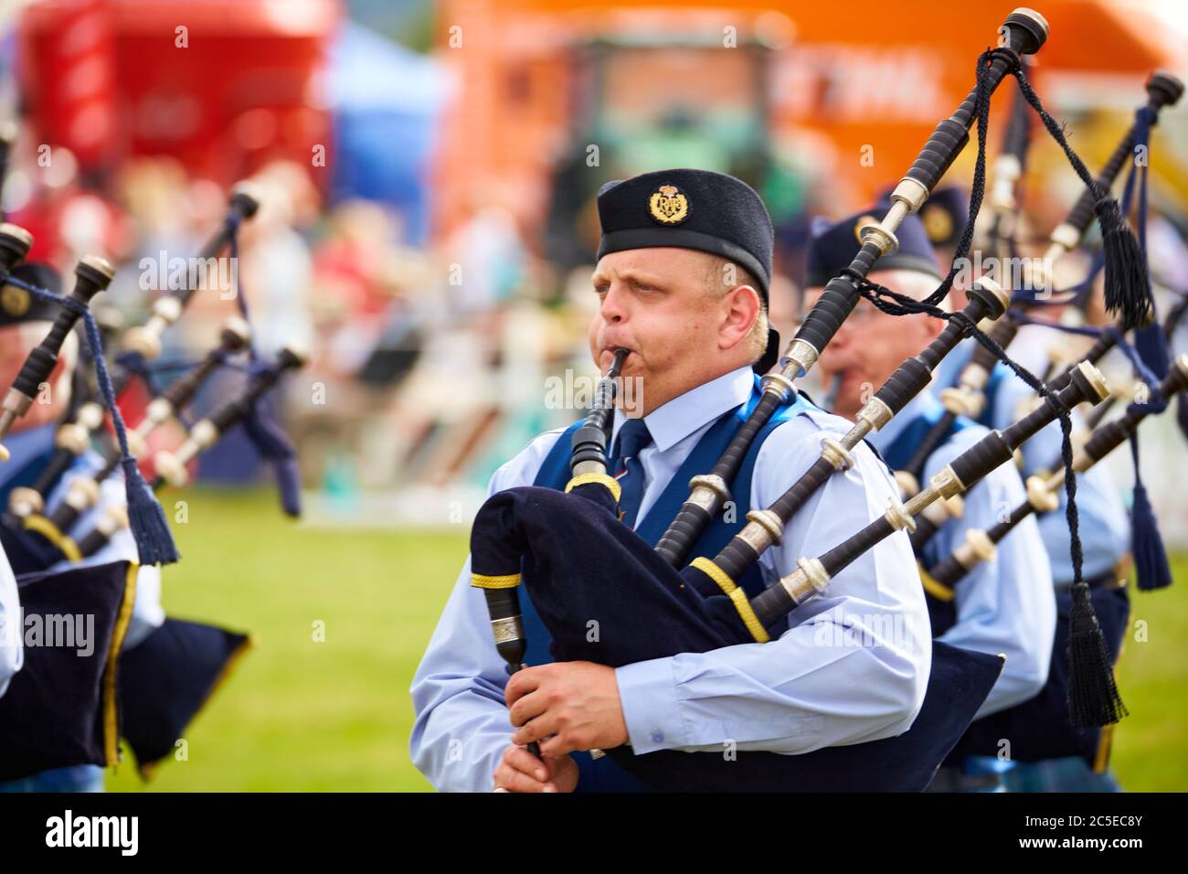 RAF Halton Pipes and Drums marching band performing at the 2019 Bucks