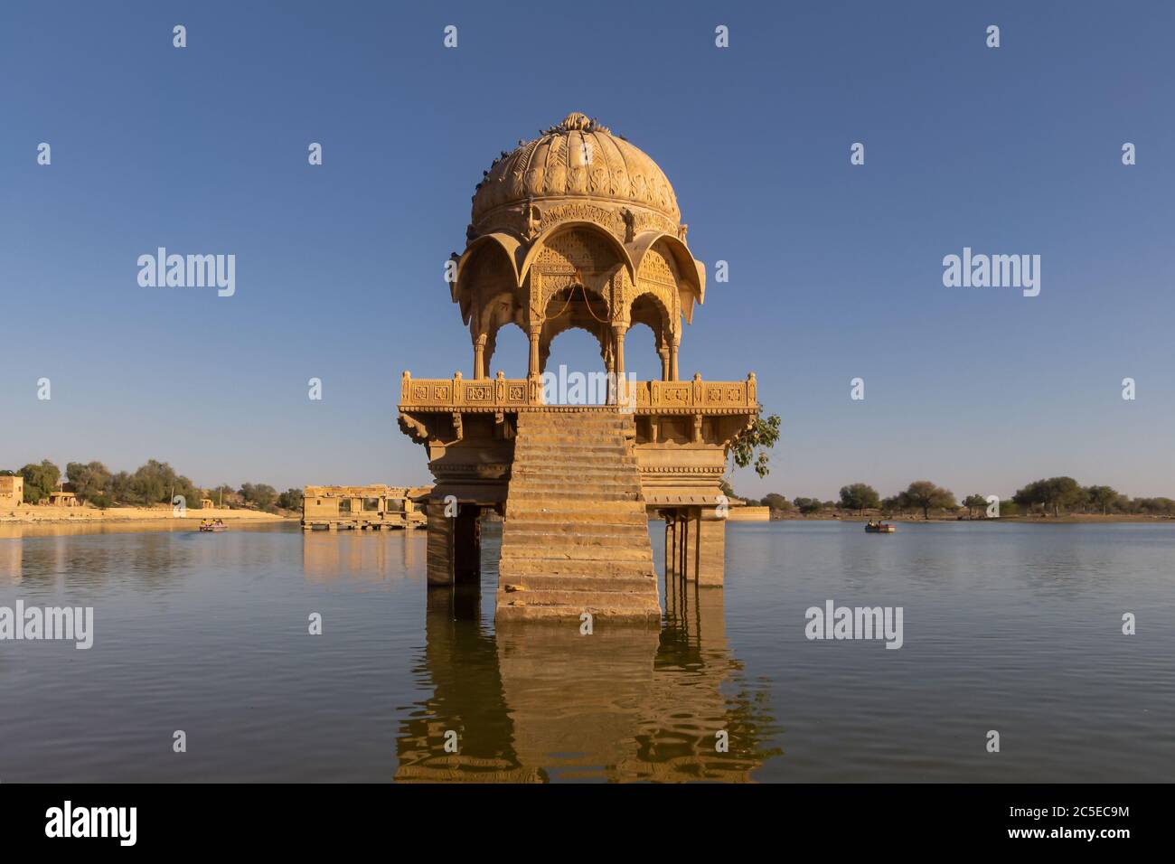 Jaisalmer, Rajasthan, India- Feb 17,2020. A View Of  Carved Chattri In Gadsisar Lake Stock Photo