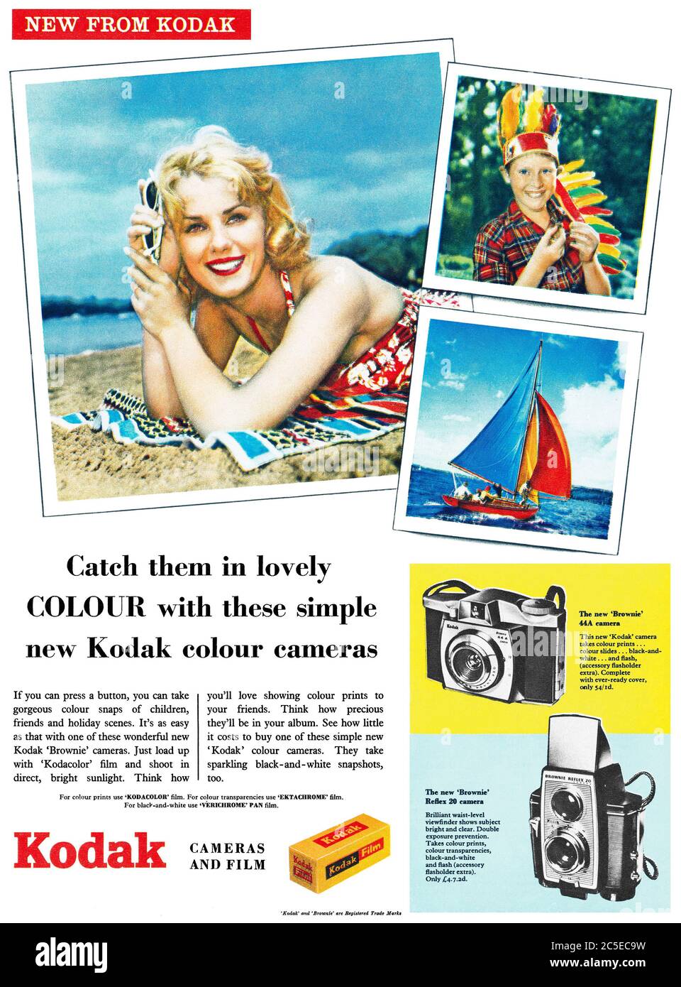 1960 British advertisement for Kodak colour cameras and film. Stock Photo