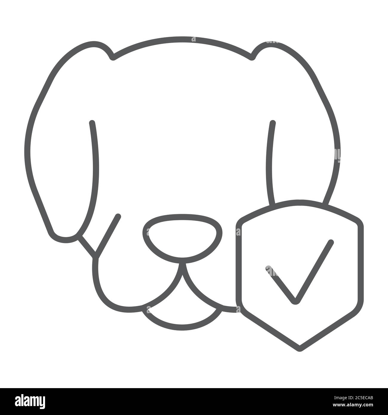 Animal insurance thin line icon, protection and pets, dog protect sign, vector graphics, a linear pattern on a white background. Stock Vector