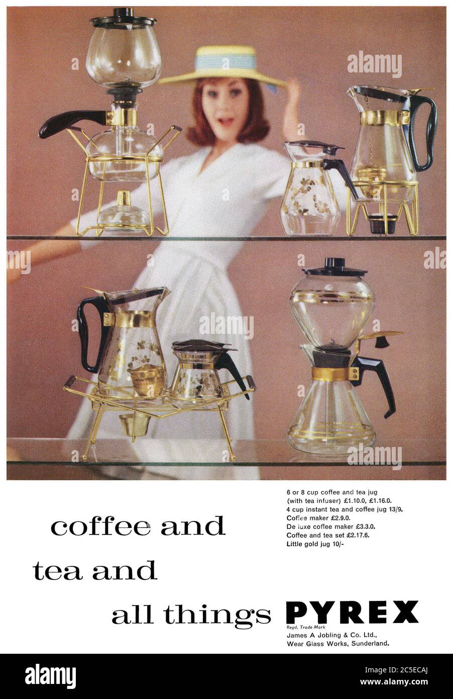 1960 British Advertisement For Pyrex Coffee And Tea Jugs And Coffee Makers Stock Photo Alamy