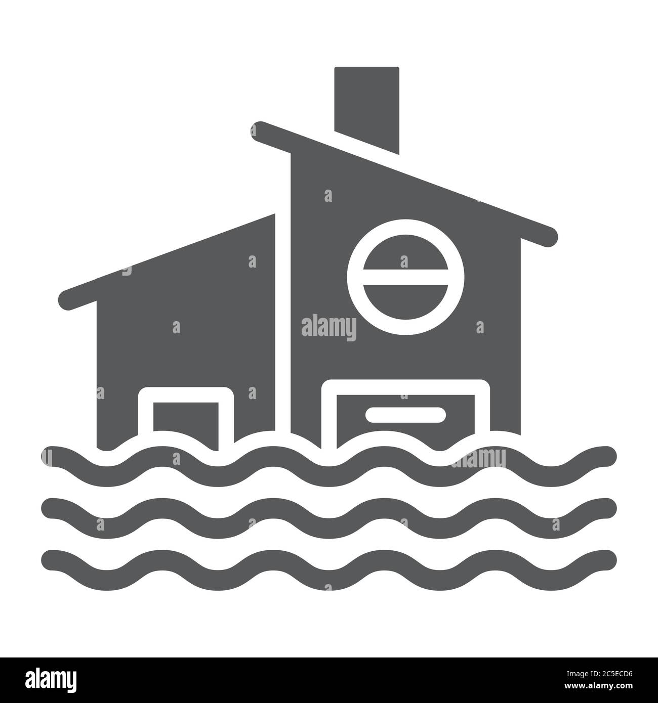 Flood glyph icon, disaster and home, flooded house sign, vector graphics, a solid pattern on a white background. Stock Vector
