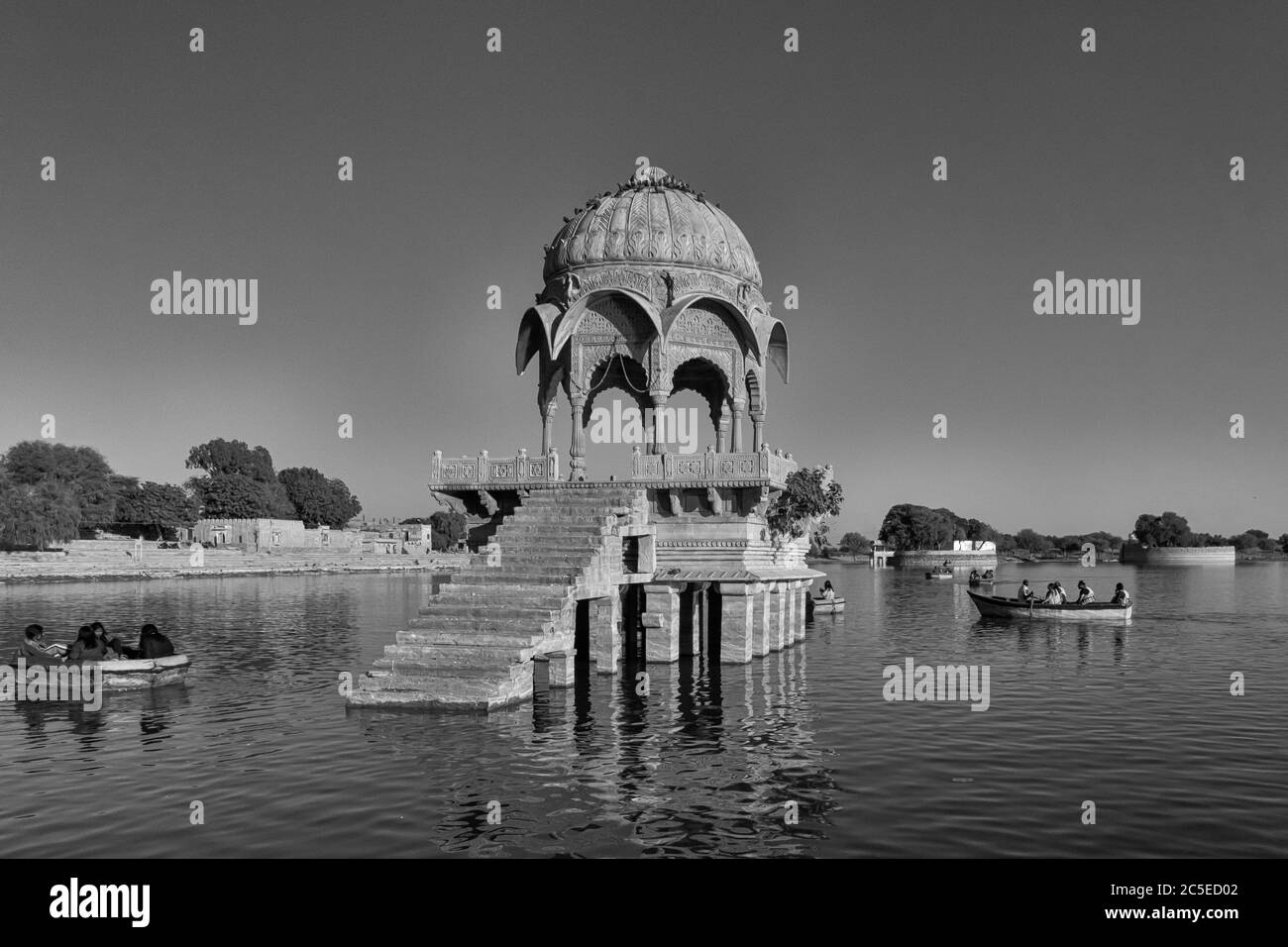 Jaisalmer, Rajasthan, India- Feb 17,2020. A View Of  Carved Chattri In Gadsisar Lake Stock Photo