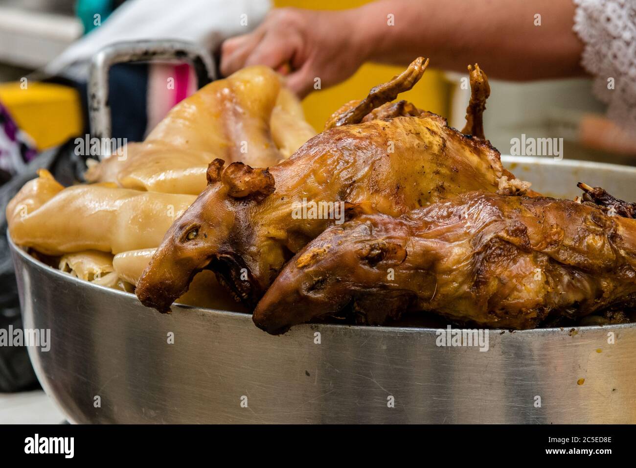 Roasted guinea pigs in a street food restaurant Stock Photo