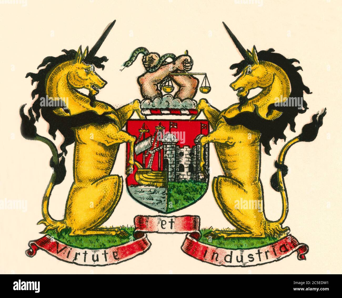 Coat of arms of Bristol, England.  From The Business Encyclopaedia and Legal Adviser, published 1907. Stock Photo