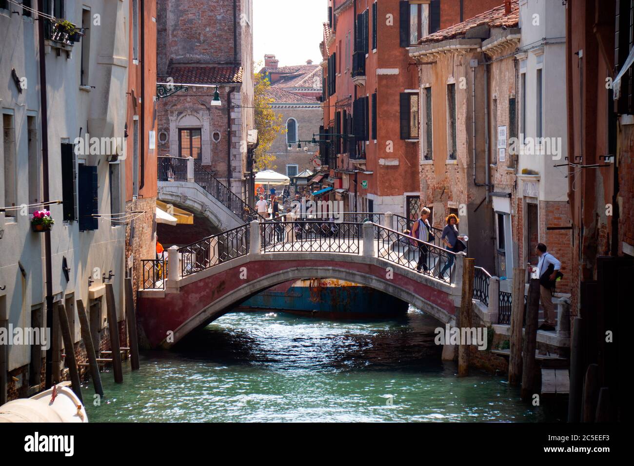 Oct. 1, 2019 - Venice, Italy: daily life in the streets of Venice (Ponte San Pantalon bridge). Stock Photo