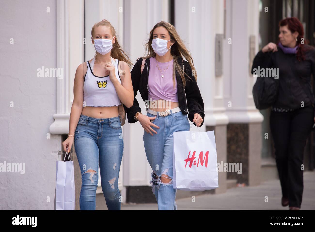 Glasgow, Scotland, UK. 2nd July, 2020. Pictured: Scenes from Glasgows style mile, Buchanan Street shopping area, where more people are seen wearing face masks or home made face coverings. Nicola Sturgeon announced earlier today that wearing a face covering is to become mandatory in shops from 10th July next week. Face coverings are already mandatory when taking public transport in a bid to slow down the spread of coronavirus. Credit: Colin Fisher/Alamy Live News Stock Photo
