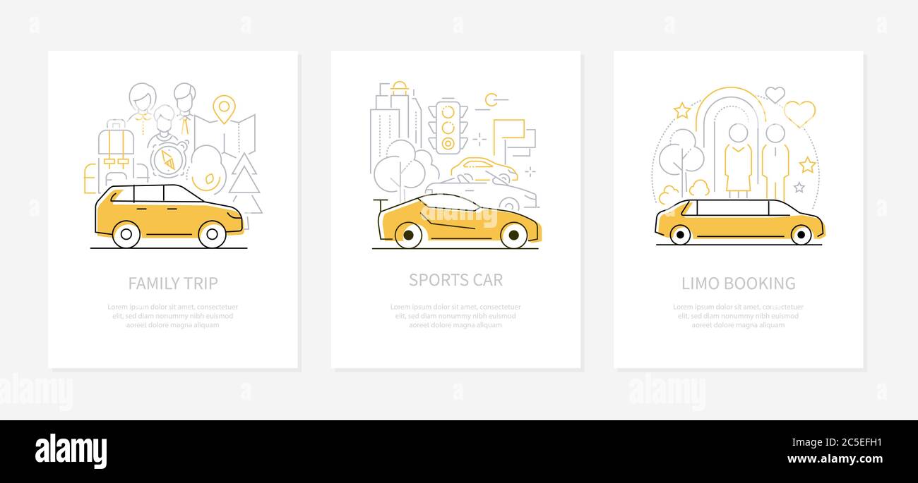 Vehicles concept - line design style banners set Stock Vector